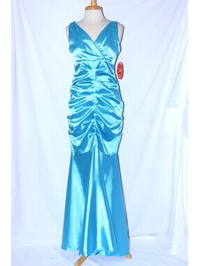 Cindy #1138 Long Satin Fit & Flare Bridesmaid Dress-Size M-TURQUOISE-NWT